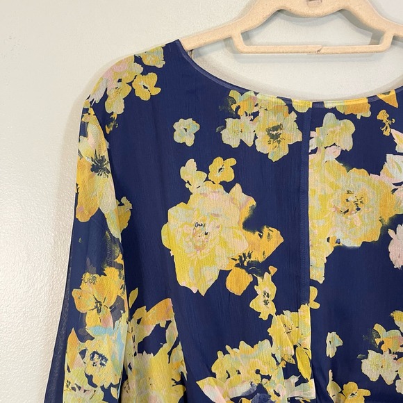 MAREE Blouse 14 Georgette Floral Ruffle Cinch Waist Peplum Long Sleeves Blue NWT - Picture 6 of 9